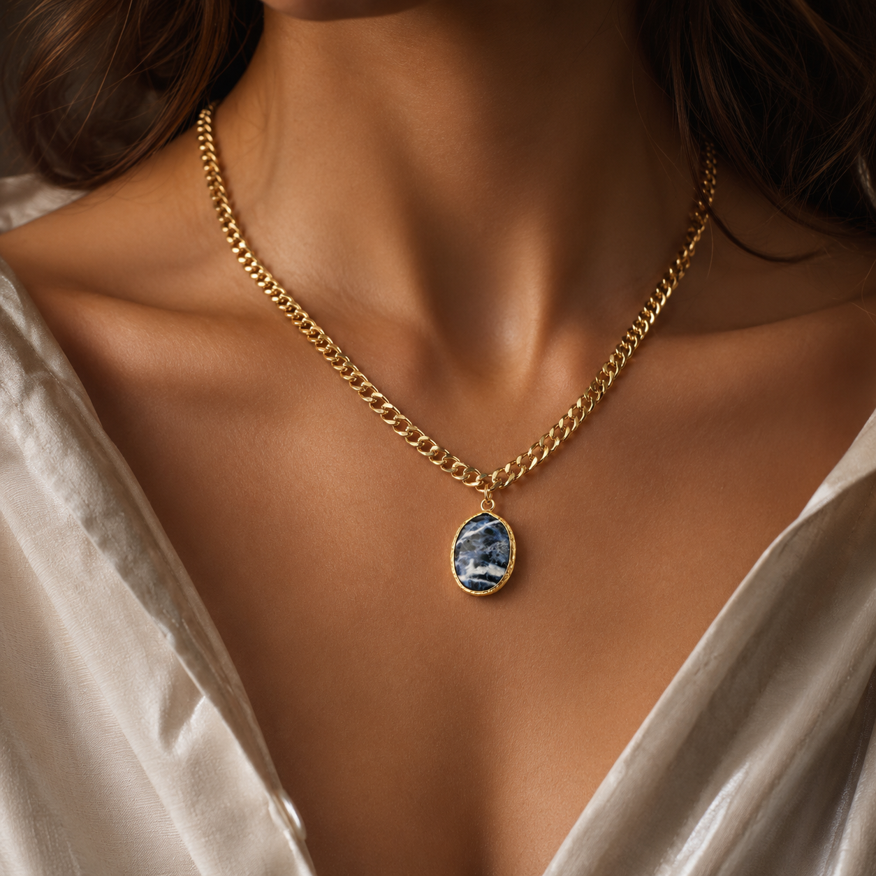 Gold Chain Necklace with Marble Pendant