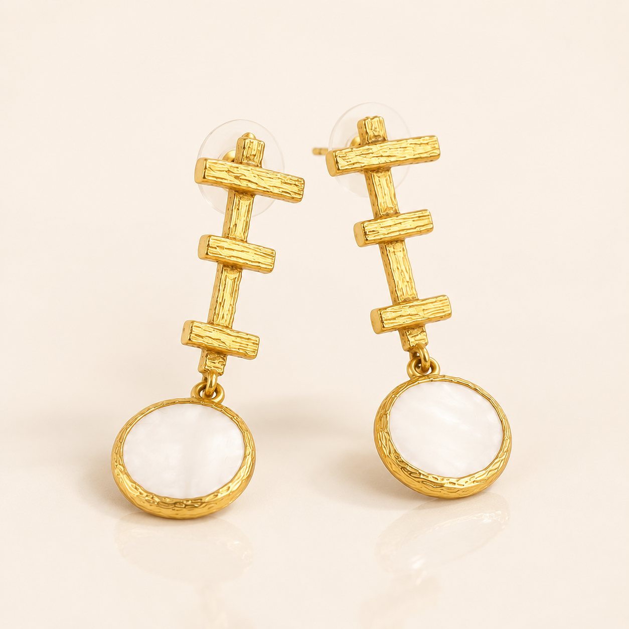 Sculptural Pearl Plated Gold Stud Earrings