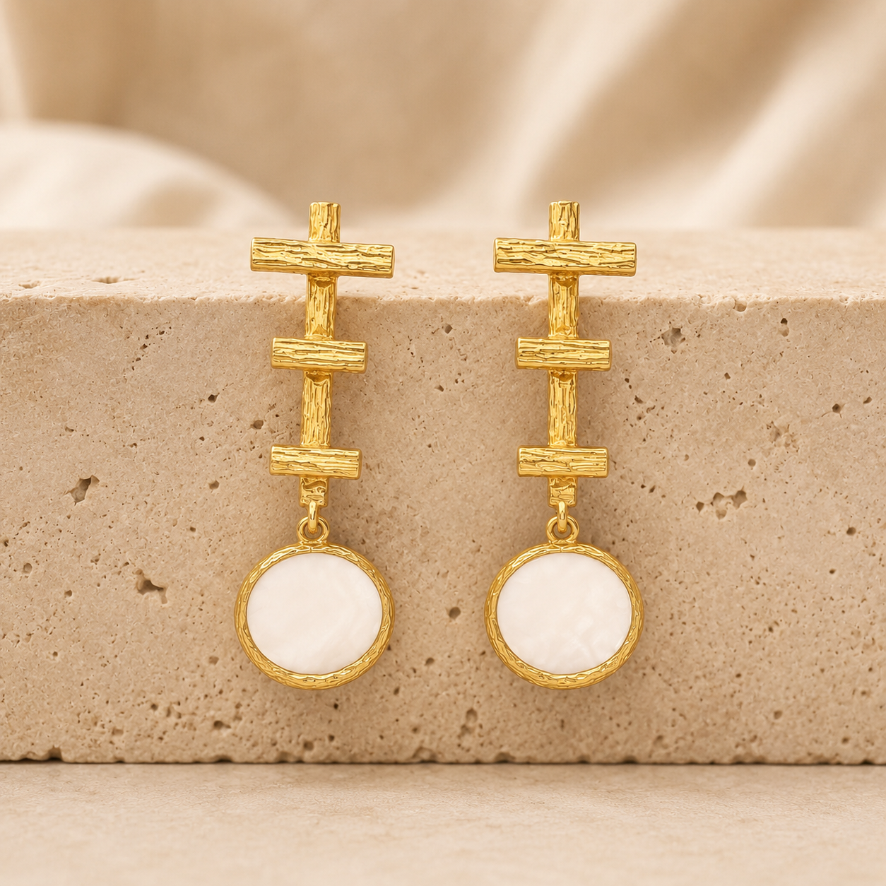 Sculptural Pearl Plated Gold Stud Earrings