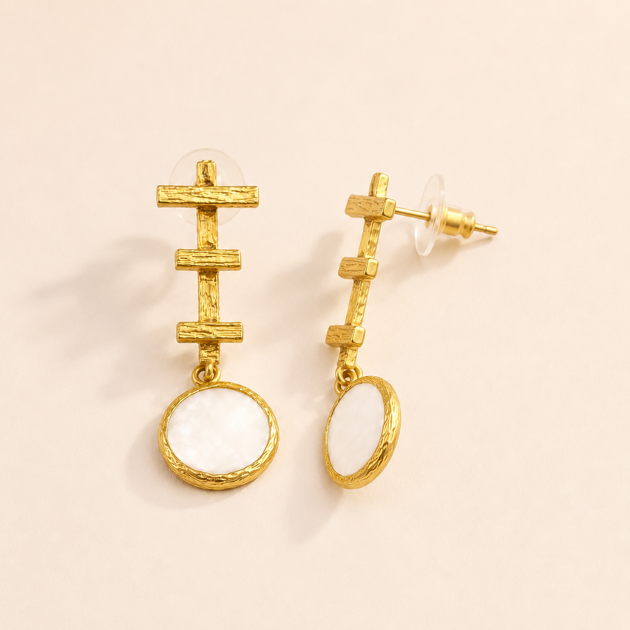 Sculptural Pearl Plated Gold Stud Earrings