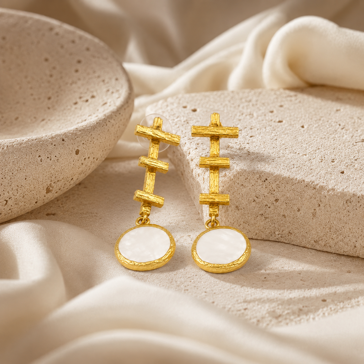 Sculptural Pearl Plated Gold Stud Earrings