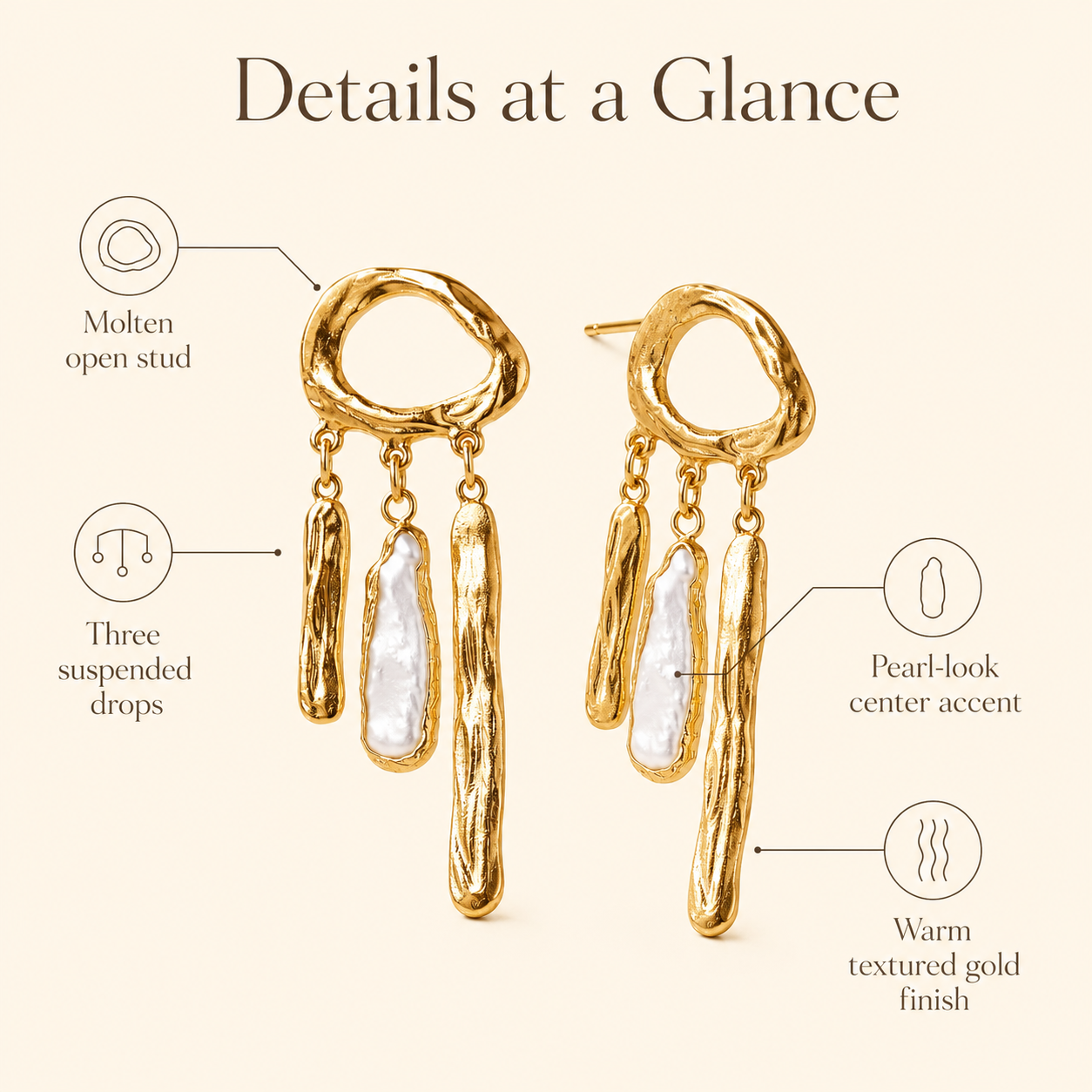 Abstract Sculptural Gold & Pearl Earrings