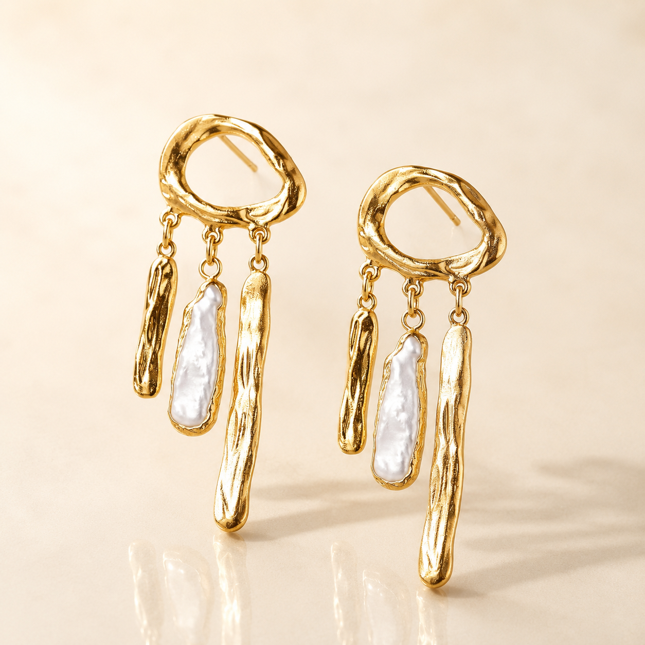 Abstract Sculptural Gold & Pearl Earrings