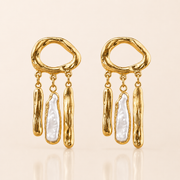 Abstract Sculptural Gold & Pearl Earrings