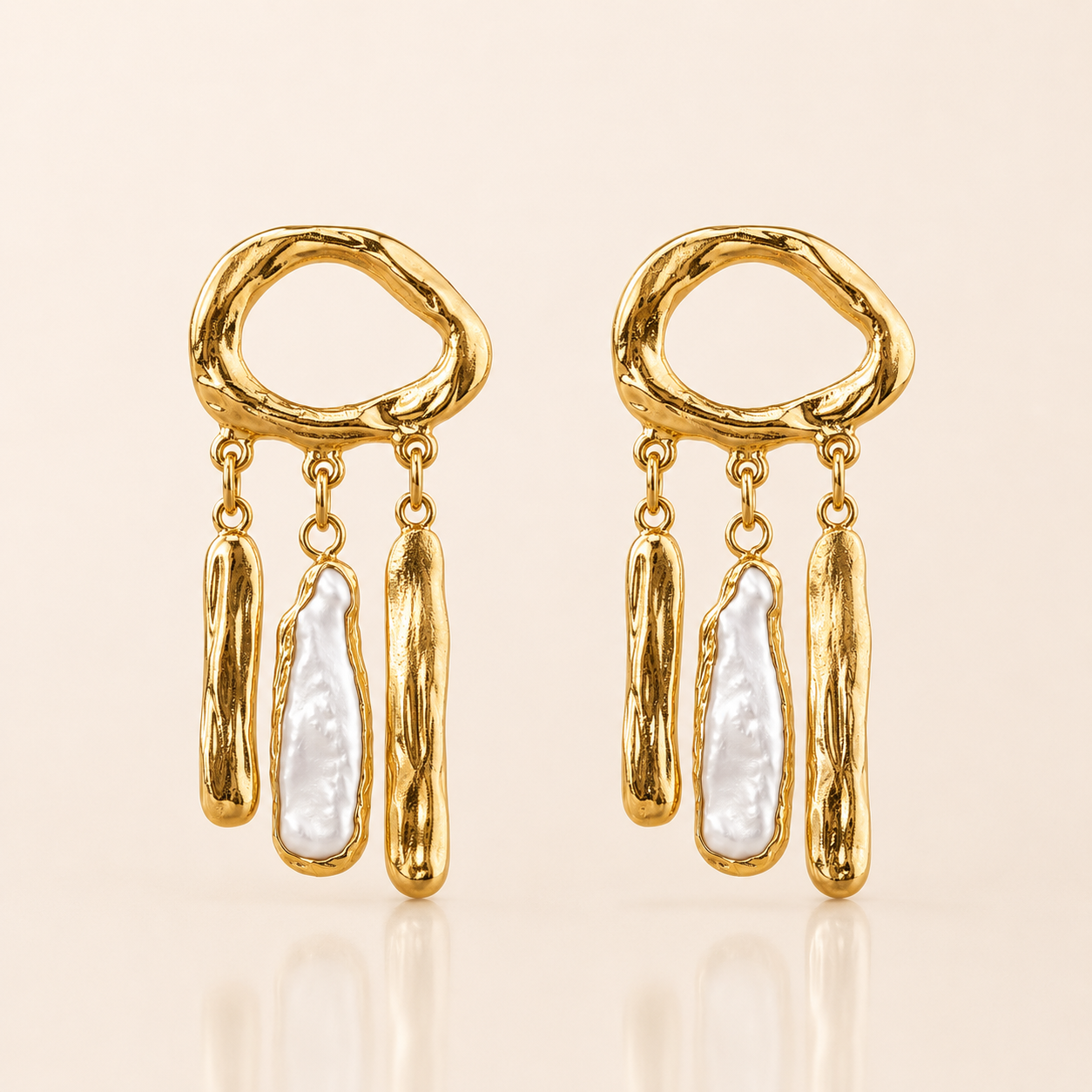 Abstract Sculptural Gold & Pearl Earrings