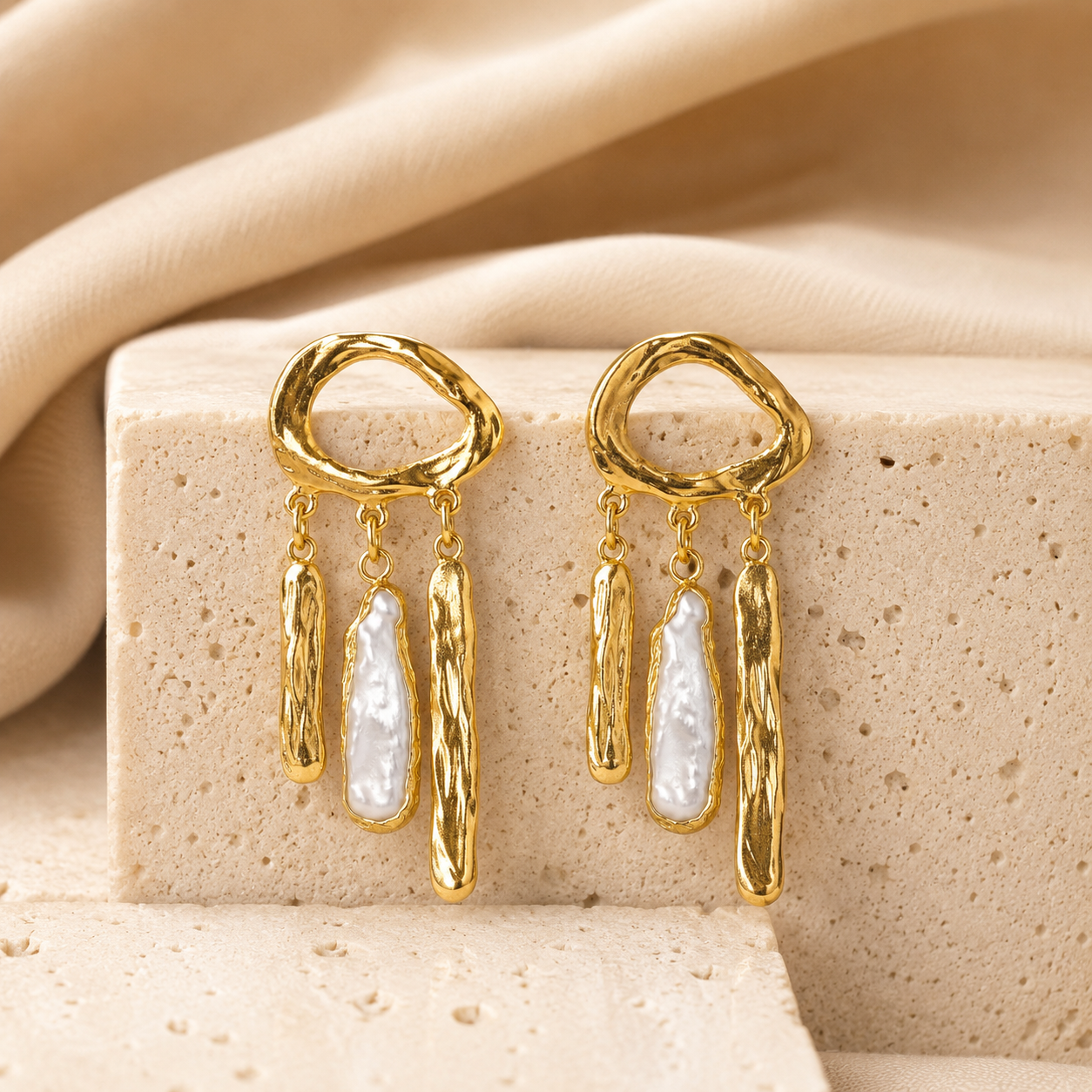 Abstract Sculptural Gold & Pearl Earrings