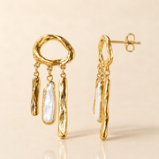 Abstract Sculptural Gold & Pearl Earrings