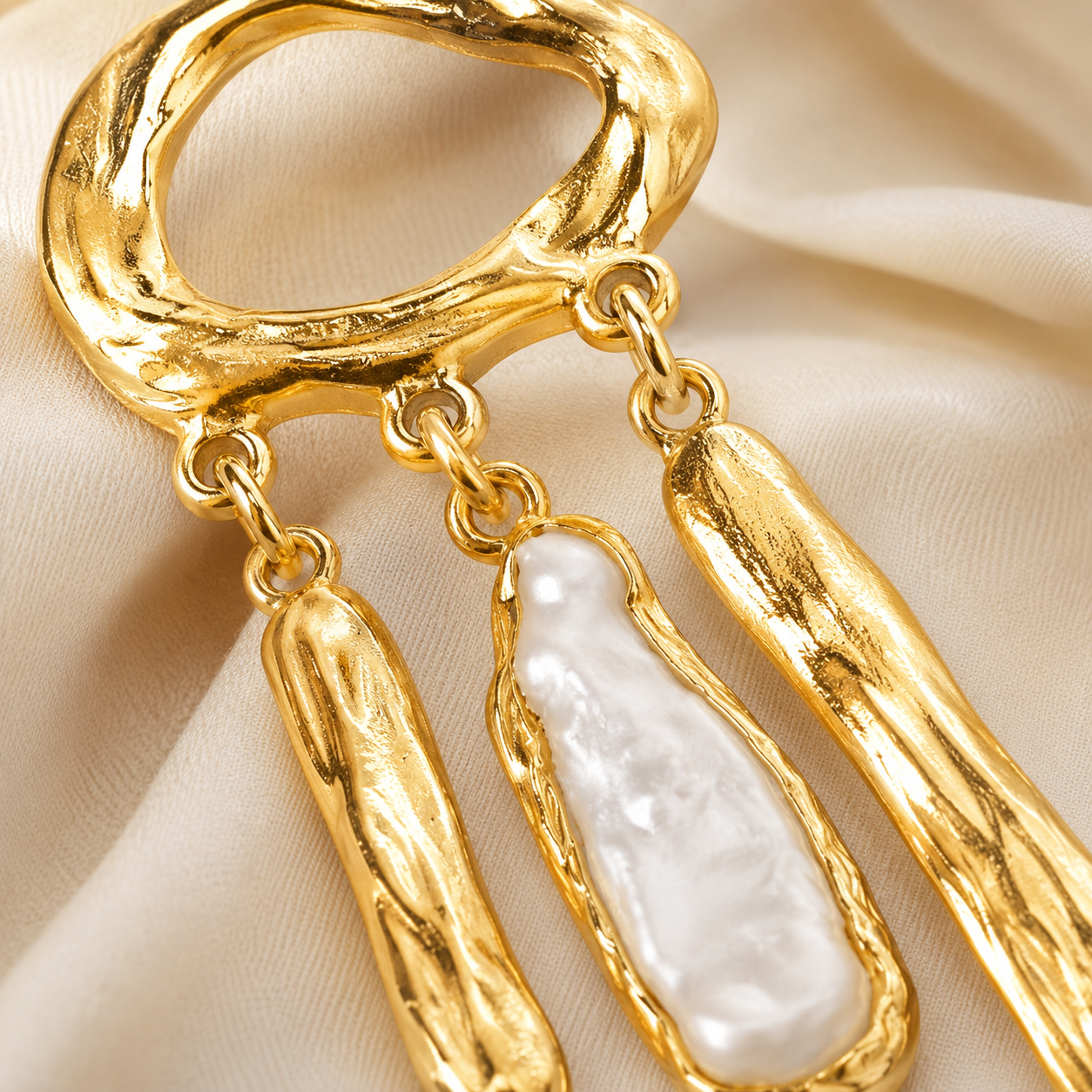 Abstract Sculptural Gold & Pearl Earrings