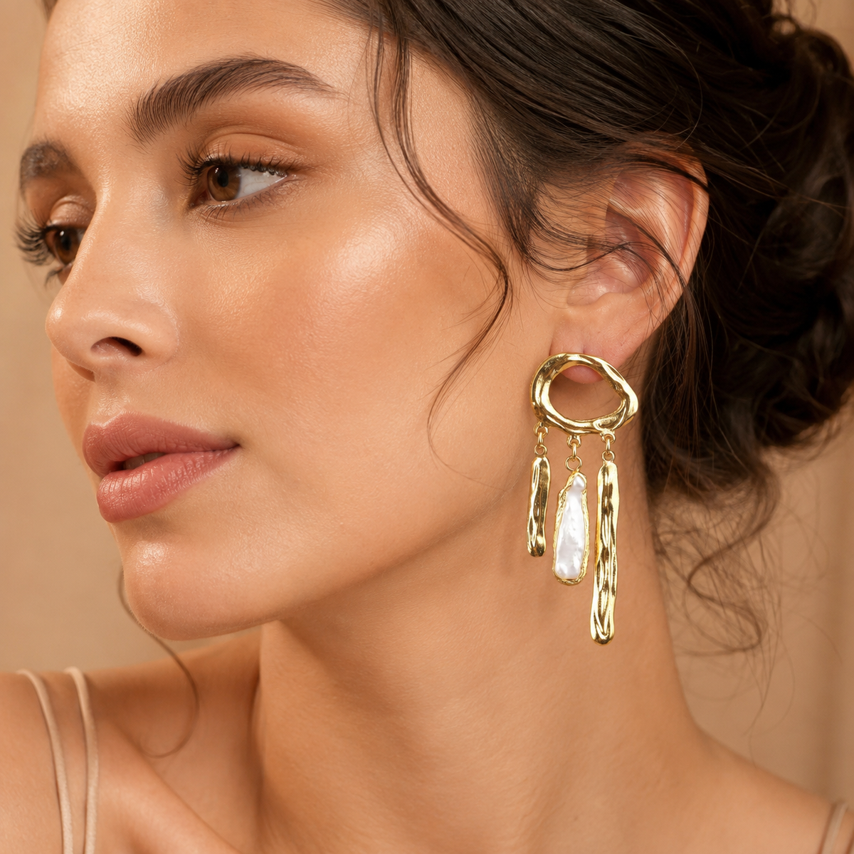 Abstract Sculptural Gold & Pearl Earrings