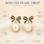 Pearl & Bow Tie Gold Earrings