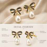 Pearl & Bow Tie Gold Earrings