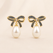 Pearl & Bow Tie Gold Earrings