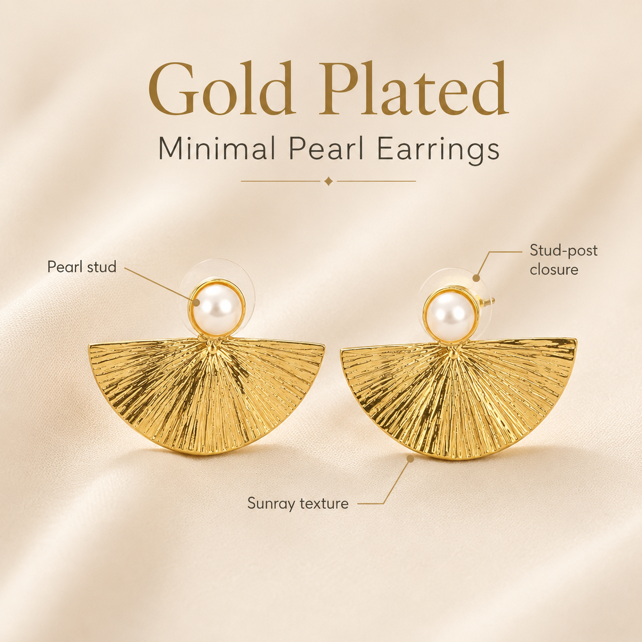 Seashell & Pearl Plated Gold Earrings