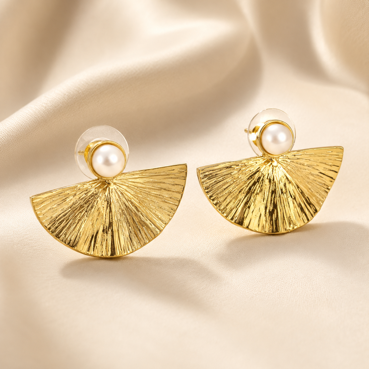 Seashell & Pearl Plated Gold Earrings