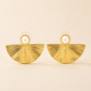 Seashell & Pearl Plated Gold Earrings