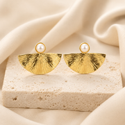 Seashell & Pearl Plated Gold Earrings