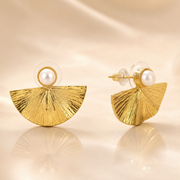 Seashell & Pearl Plated Gold Earrings