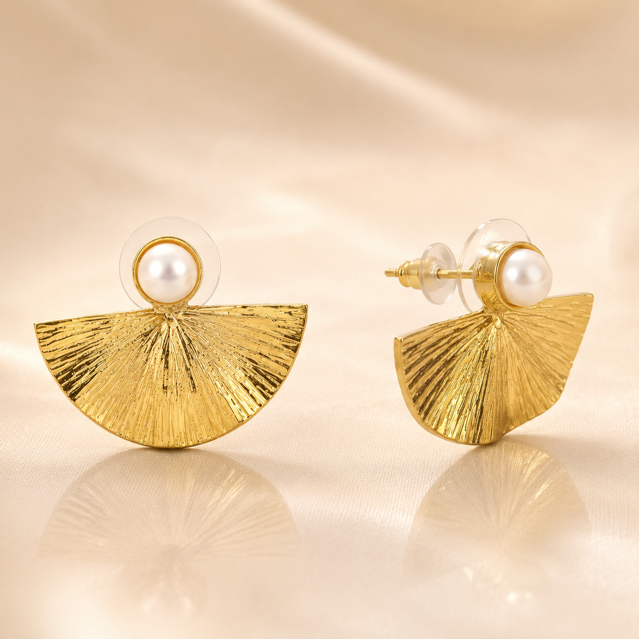 Seashell & Pearl Plated Gold Earrings