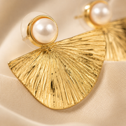 Seashell & Pearl Plated Gold Earrings