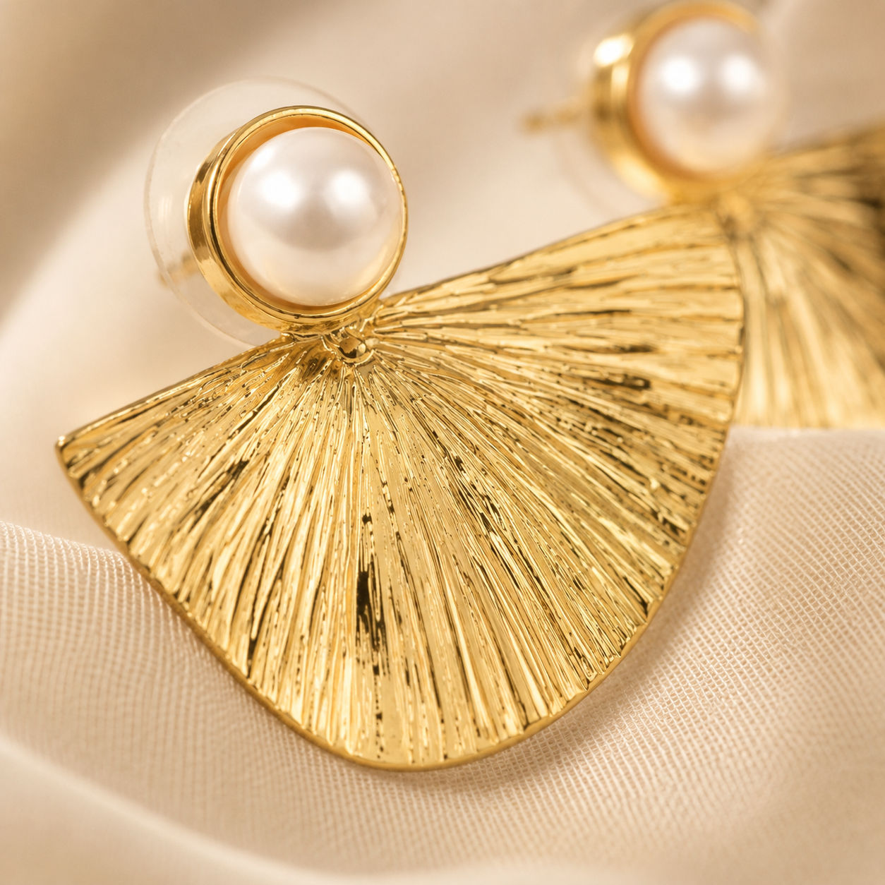 Seashell & Pearl Plated Gold Earrings