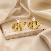 Seashell & Pearl Plated Gold Earrings