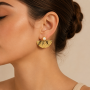 Seashell & Pearl Plated Gold Earrings