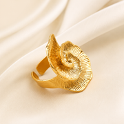 Adjustable Spiral Floral Gold Ring with Pearl