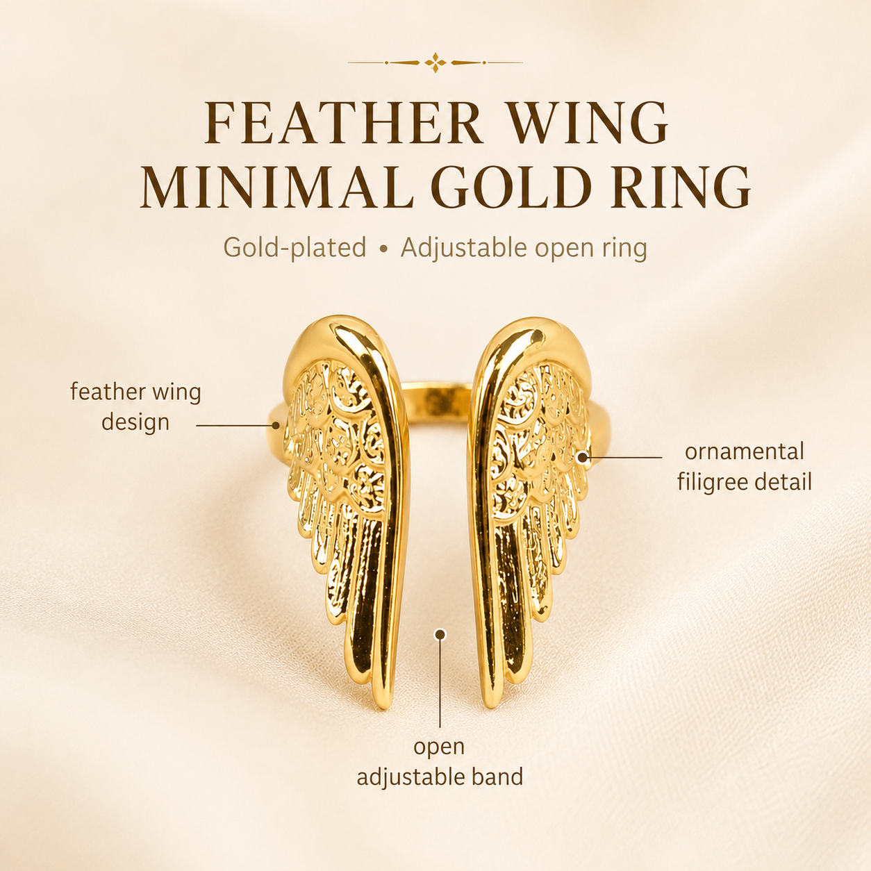 Gold Wing Feather Ring