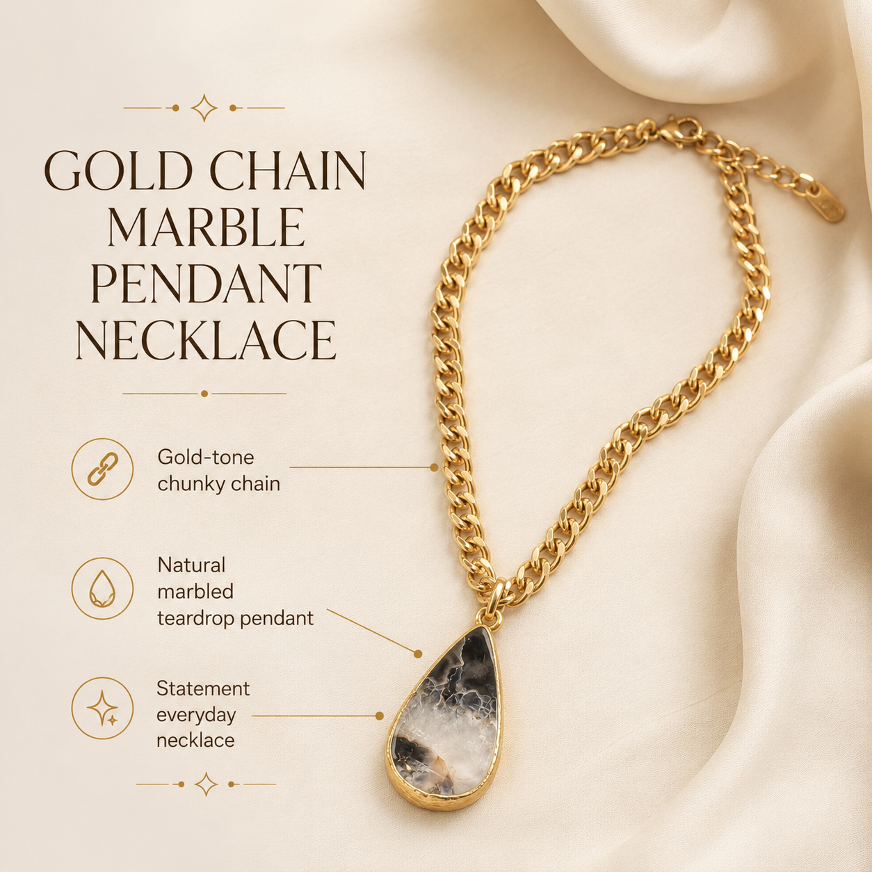 Ivory Marble Pendant Necklace in Gold