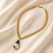 Ivory Marble Pendant Necklace in Gold
