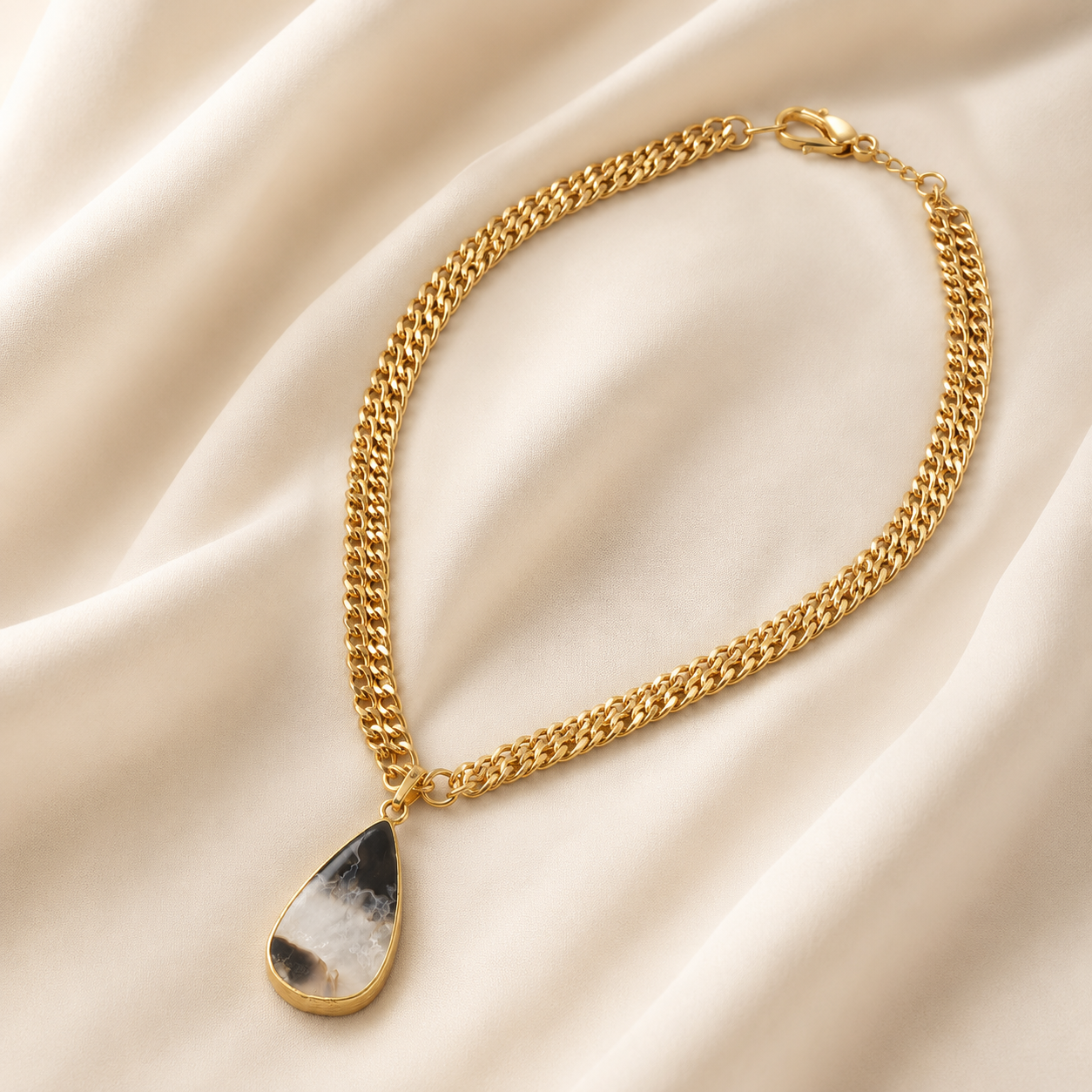 Ivory Marble Pendant Necklace in Gold