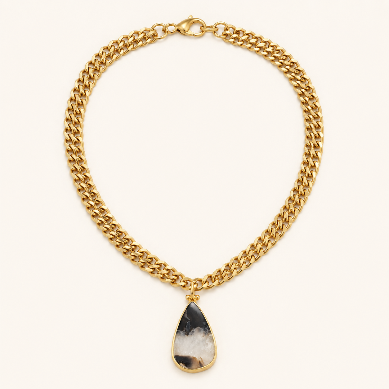 Ivory Marble Pendant Necklace in Gold