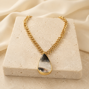 Ivory Marble Pendant Necklace in Gold