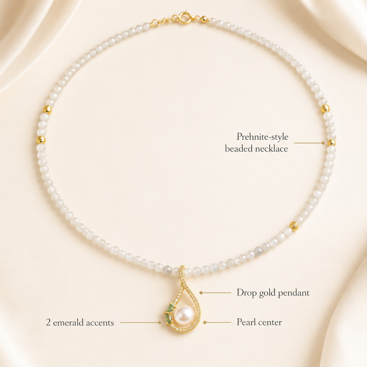 Prehnite Choker with Pearl & Emerald Pendant