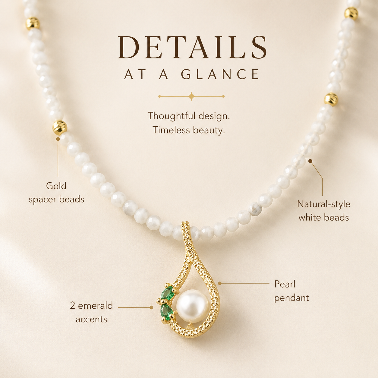 Prehnite Choker with Pearl & Emerald Pendant