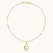 Prehnite Choker with Pearl & Emerald Pendant