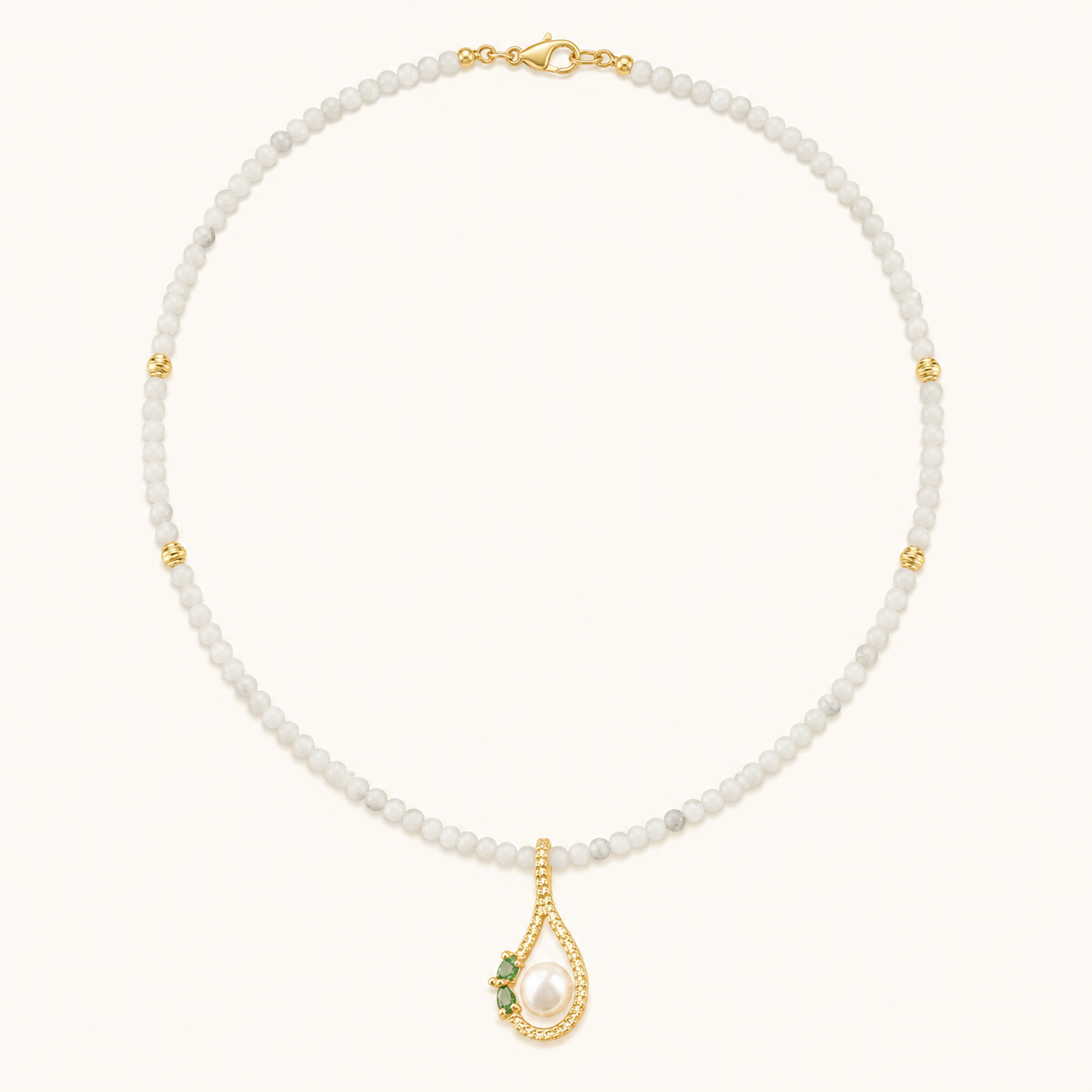 Prehnite Choker with Pearl & Emerald Pendant