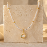 Prehnite Choker with Pearl & Emerald Pendant