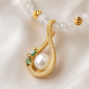Prehnite Choker with Pearl & Emerald Pendant