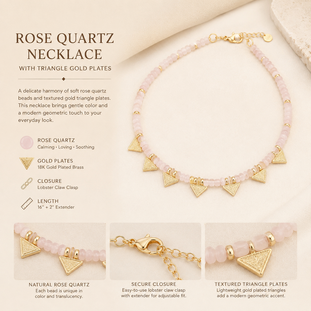 Agate Necklace with Triangle Gold Plates