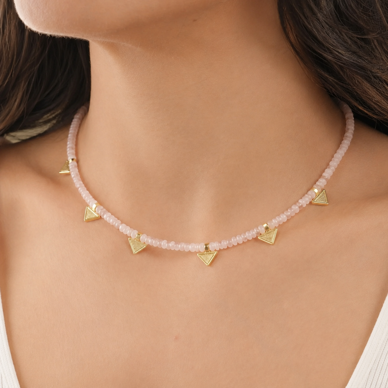 Agate Necklace with Triangle Gold Plates