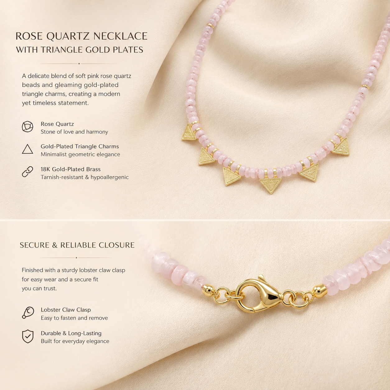 Agate Necklace with Triangle Gold Plates