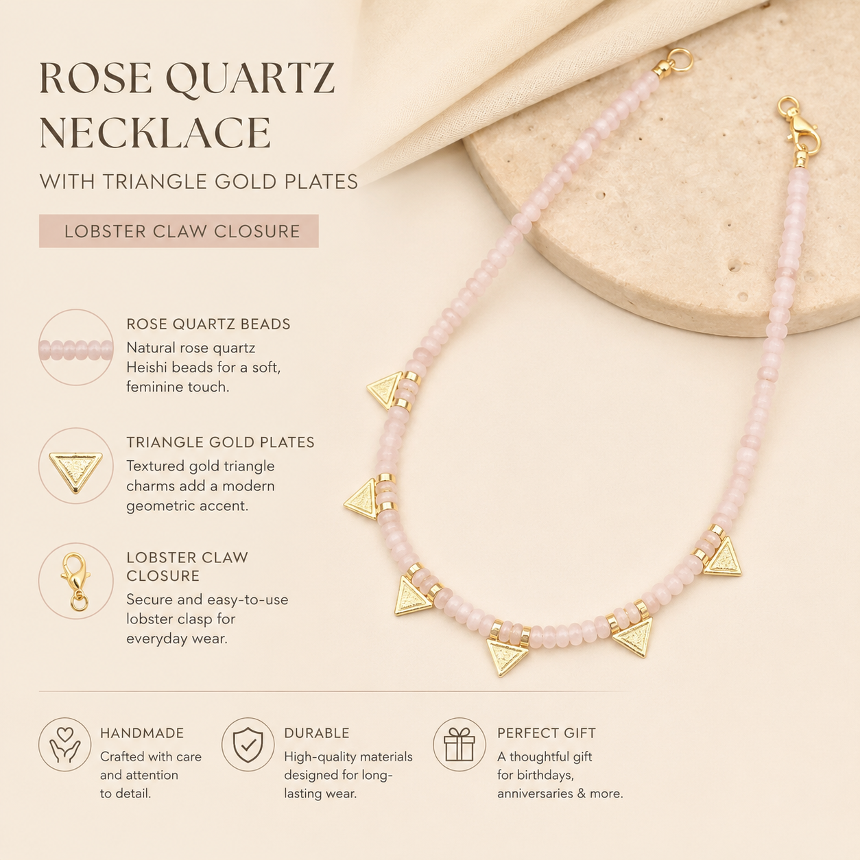 Agate Necklace with Triangle Gold Plates