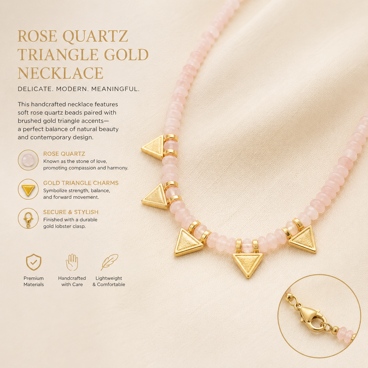 Agate Necklace with Triangle Gold Plates