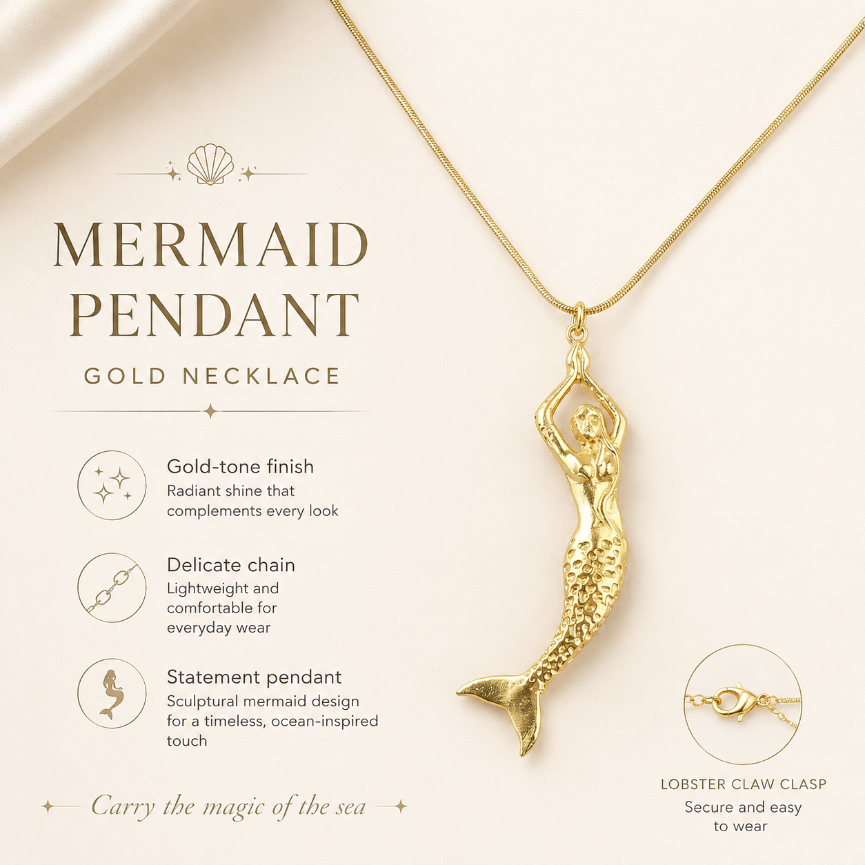 Mermaid Pendant Gold Necklace
