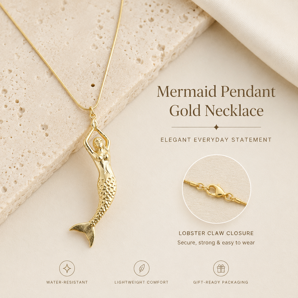 Mermaid Pendant Gold Necklace
