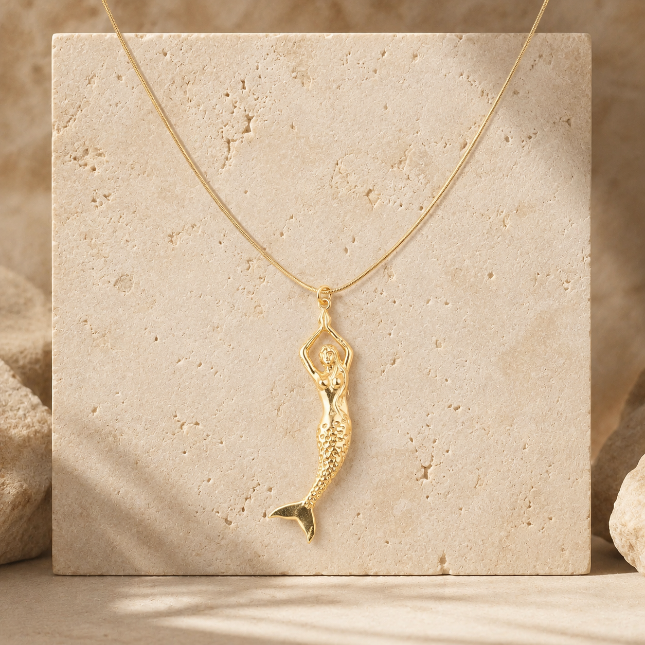 Mermaid Pendant Gold Necklace