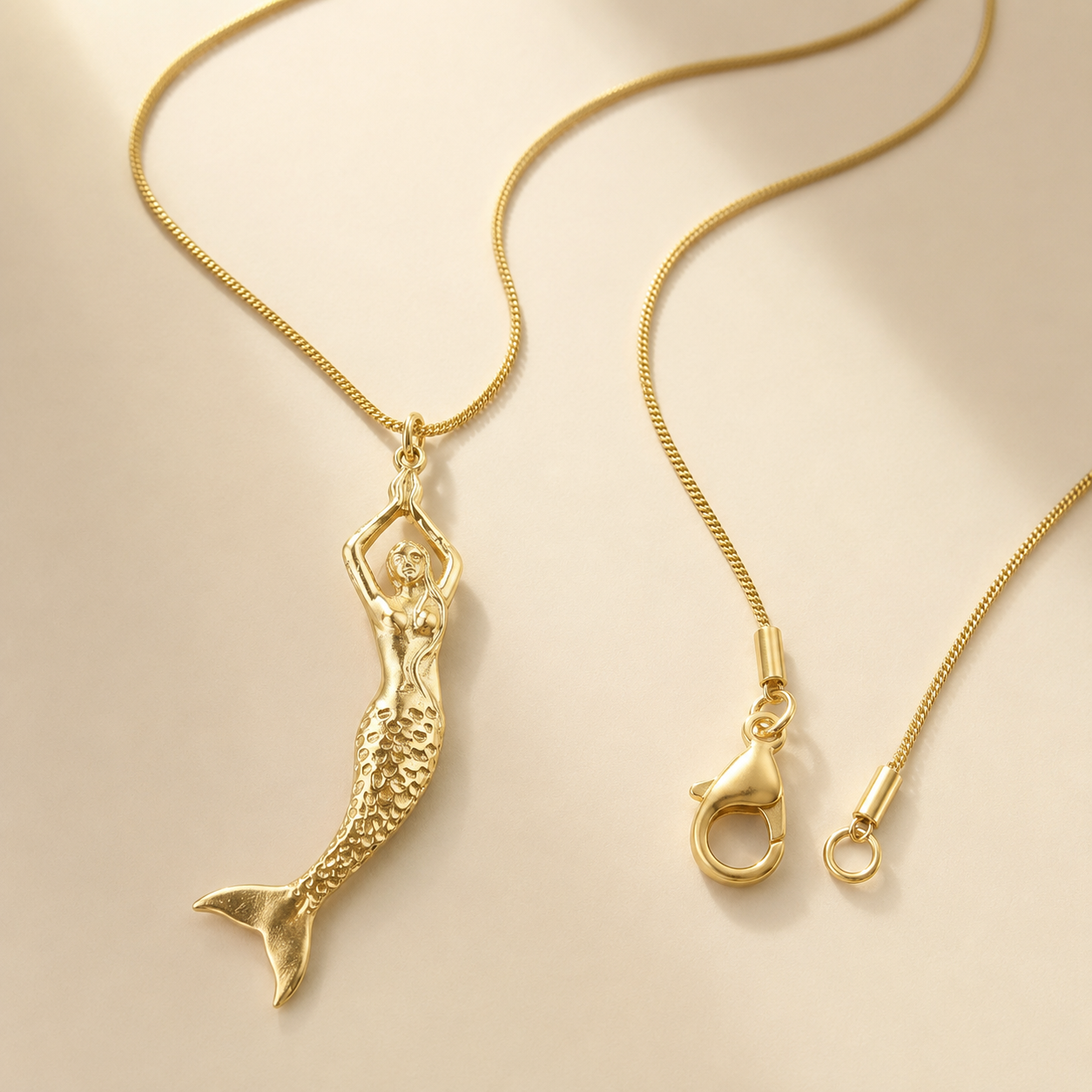 Mermaid Pendant Gold Necklace