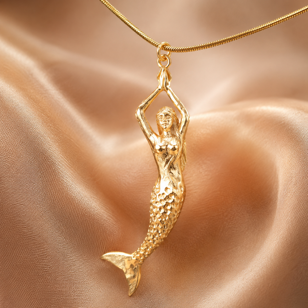 Mermaid Pendant Gold Necklace