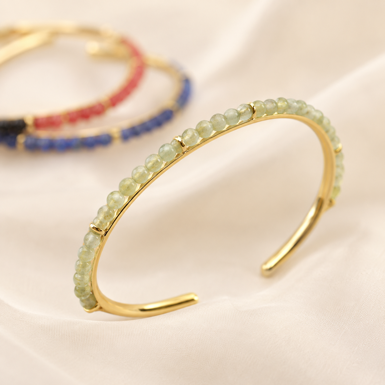 Minimal Adjustable Gold Bangles in Gemstones